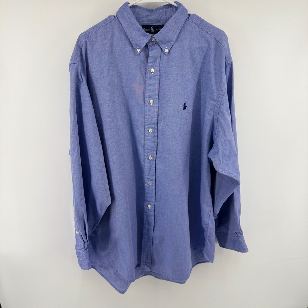 Ralph Lauren Yarmouth Mens Blue‎ Cotton Oxford Button Down Shirt 17.5 34/35